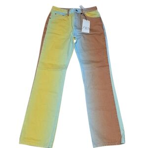 Zara Heatwave Colorblock Jeans Womens Size 8 Mid Rise Straight Leg NWT